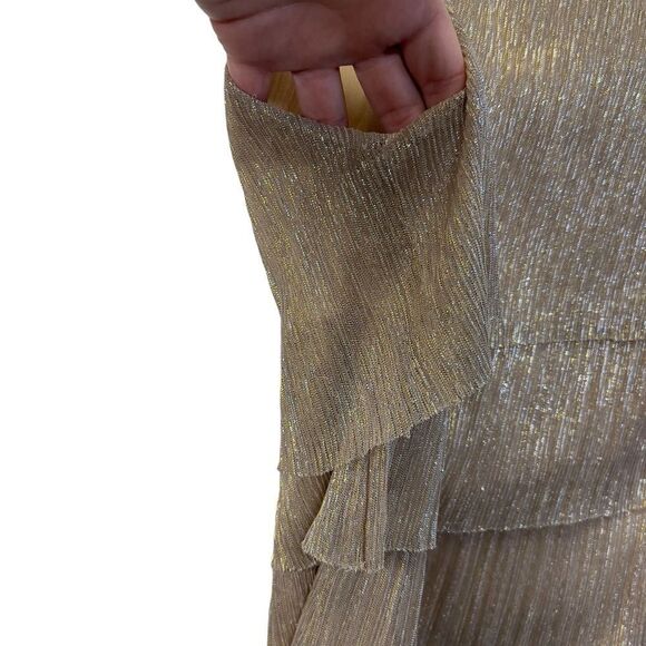Dress Barn Champagne Metallic Gold Tiered Lined Sleeveless Dress 12 flapper - Picture 8 of 16